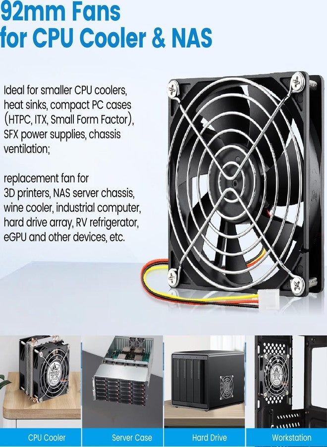 GDSTIME 2 Pack 92mm Computer Case Fan 3 Pin 12V DC Brushless Cooling Fans 90mm 92x92x25mm Replacement for NAS CPU Coolers - Image 2
