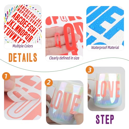 Metsyth 24 Sheets Letter Stickers 1272 Pcs Alphabet Sticker,1inch 2inch Self Adhesive Vinyl Letter Stickers Aesthetic Waterproof Decals for Scrapbooking,Water Bottles,Cup,Poster,Bulletin Board (Multicolor) - Image 4