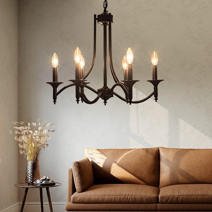 BLACK FARMHOUSE CHANDELIER IRON CHANDELIERS FOR DINING ROOM LIGHT FIXTURE 6LIGHT RUSTIC INDUSTRIAL HANGING PENDANT LIGHT FOR KITCHEN ISLAND FOYER LIVING ROOM BEDROOM