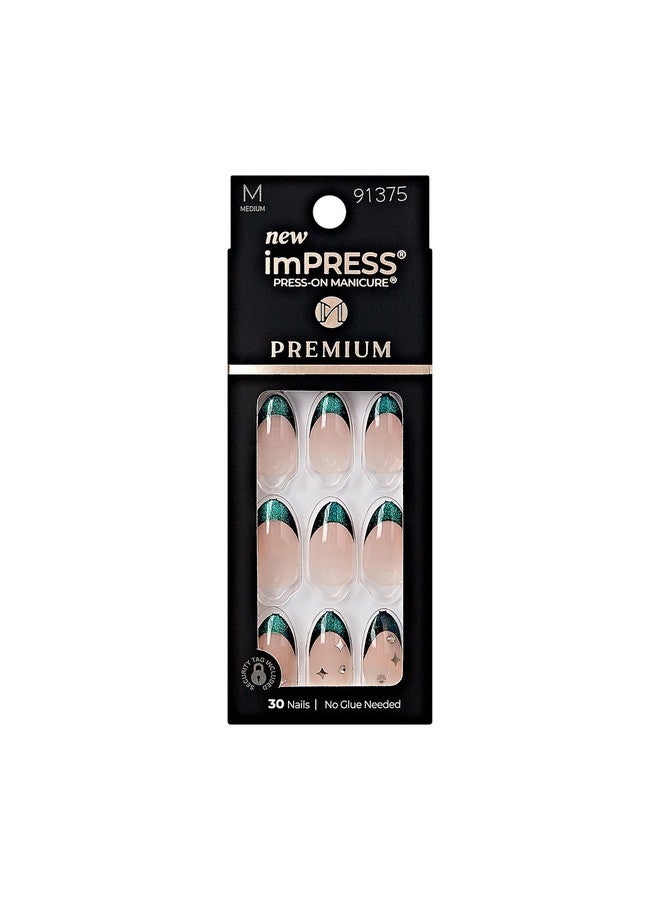 Impress Press No Glue Mani Press-On Nails, Premium, 'Visions', Green, Medium Size, Almond Shape, Includes 30 Nails, Prep Pad, Instructions Sheet, 1 Manicure Stick, 1 Mini File - Image 1