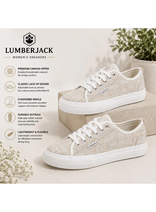 لامبرجاك Lumberjack Ravenne Women Sneakers Sand Gold Satin Textile – Lightweight Breathable Casual Shoes, Comfortable Everyday