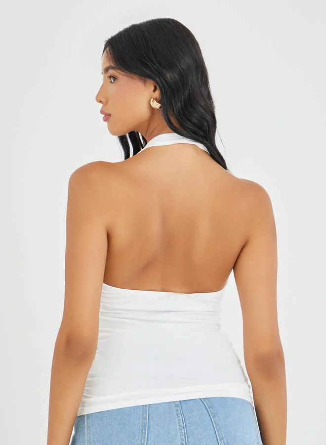 Take Two Take Two Solid Halter Neck Top