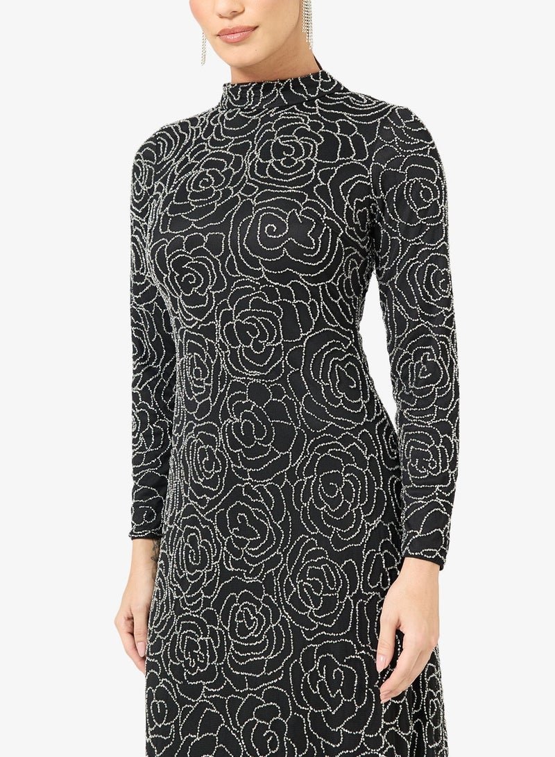 MARYISA Embellished Sequin Modest Mesh Detail Maxi Dress - Image 3