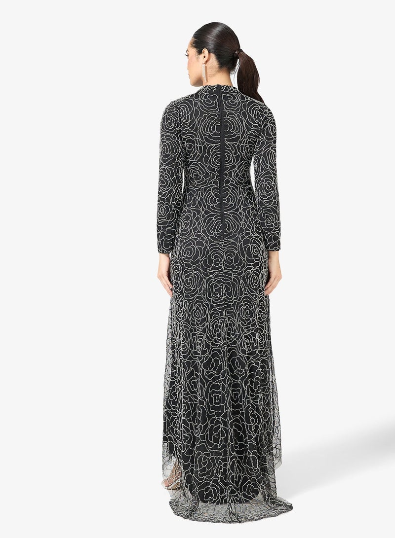 MARYISA Embellished Sequin Modest Mesh Detail Maxi Dress - Image 2
