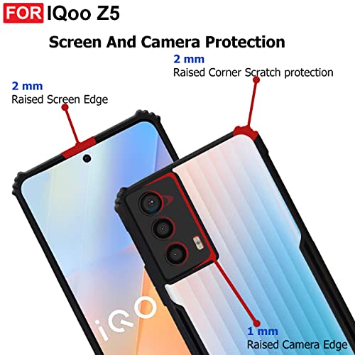 CEDO Backcover for iQOO Z5 (5G) | Camera Protection Shockproof Bumper-Edge | Acrylic Crystal Clear 360 Degree Protection TPU+PC | Transparent Eagle Back Case Cover (Black) - Image 4