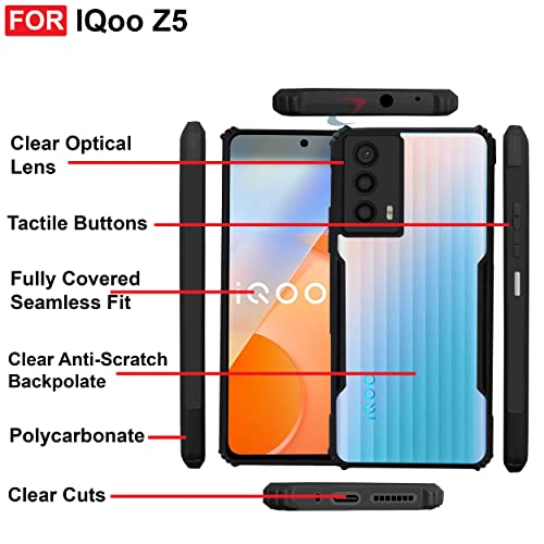 CEDO Backcover for iQOO Z5 (5G) | Camera Protection Shockproof Bumper-Edge | Acrylic Crystal Clear 360 Degree Protection TPU+PC | Transparent Eagle Back Case Cover (Black) - Image 5