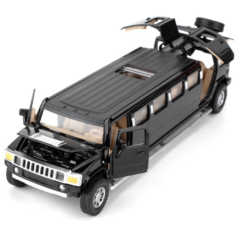 LOVEPOSELY 132 Hummer H2 Car Model Diecast Car Toy with Sound and Light Alloy Stretch Limousine Pull Back Toy Vehicle for Adult Kids Boys Girls Black - Image 3