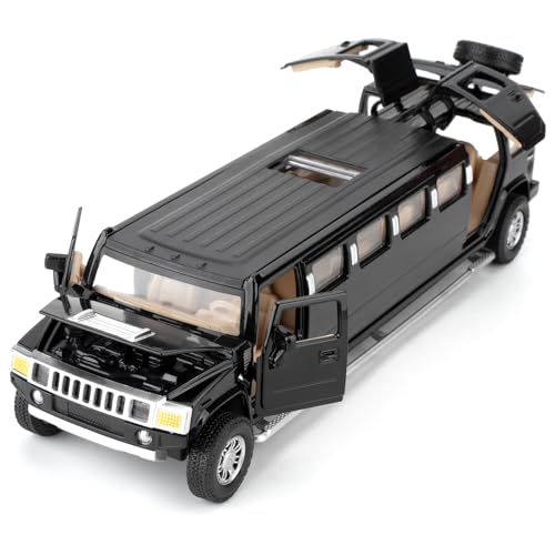 LOVEPOSELY 132 Hummer H2 Car Model Diecast Car Toy with Sound and Light Alloy Stretch Limousine Pull Back Toy Vehicle for Adult Kids Boys Girls Black - Image 1