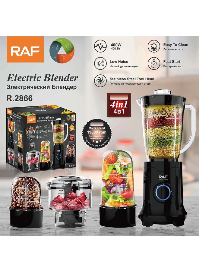 RAF خلاط كهربائي RAF R.2866 400W خلاط قوي، محرك بسرعة 19000 دورة في الدقيقة، أوعية سهلة التنظيف، رأس قطع من الفولاذ المقاوم للصدأ، مثالي للعصائر، السموذي، الطحن الجاف وتحضير الطعام - Image 1