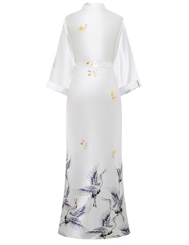 PRODESIGN Long Kimono Robe Satin Sleepwear Blouse Bathrobe Nightgown Silky Crane Kimono Cardigan Robe - Image 2