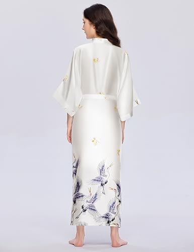 PRODESIGN Long Kimono Robe Satin Sleepwear Blouse Bathrobe Nightgown Silky Crane Kimono Cardigan Robe - Image 4