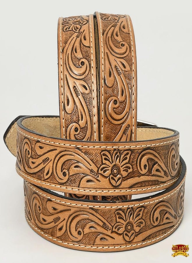 HILASON Western Genuine Leather Belt for Men Women Cowboy Cowgirl Handmade Unisex Full Grain Heavy Duty Floral Tooled - Image 2