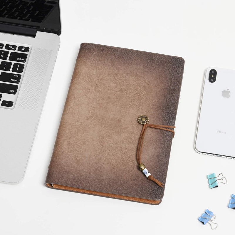 WONDERPOOL Leather Journal A5 Refillable 6 Ring Binder Notebook with Lined Paper and Pen,Writing Diary for Work Travel and Agenda Plan (A5, a-Marron) - Image 2