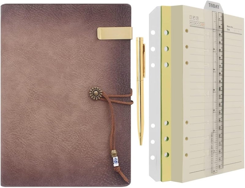 WONDERPOOL Leather Journal A5 Refillable 6 Ring Binder Notebook with Lined Paper and Pen,Writing Diary for Work Travel and Agenda Plan (A5, a-Marron) - Image 1