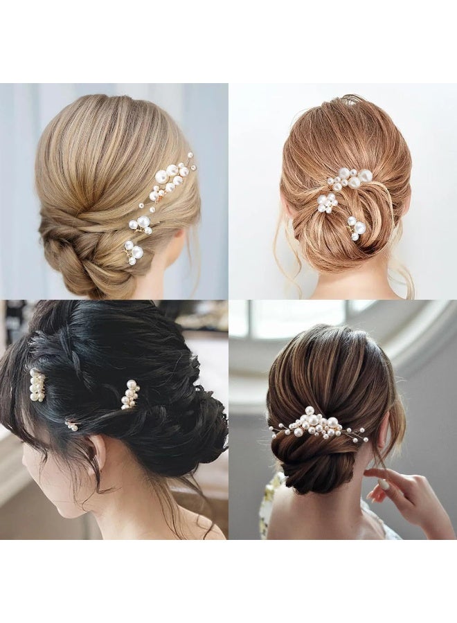 Soofam 7 pieces of Gold Wedding Bridal Pearl Hair Pins Clips Headpiece Jewelry. Hair ornaments for Bridesmaids, Brides, and Flower Girls. Pearl Style Jewelry. - Image 2