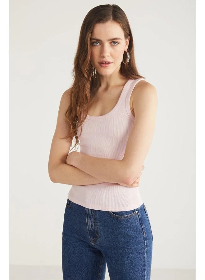 Ethiquet Lıllesol Women's Fitilli-Style Thick-Strap Basic Pink Blouse Tank.