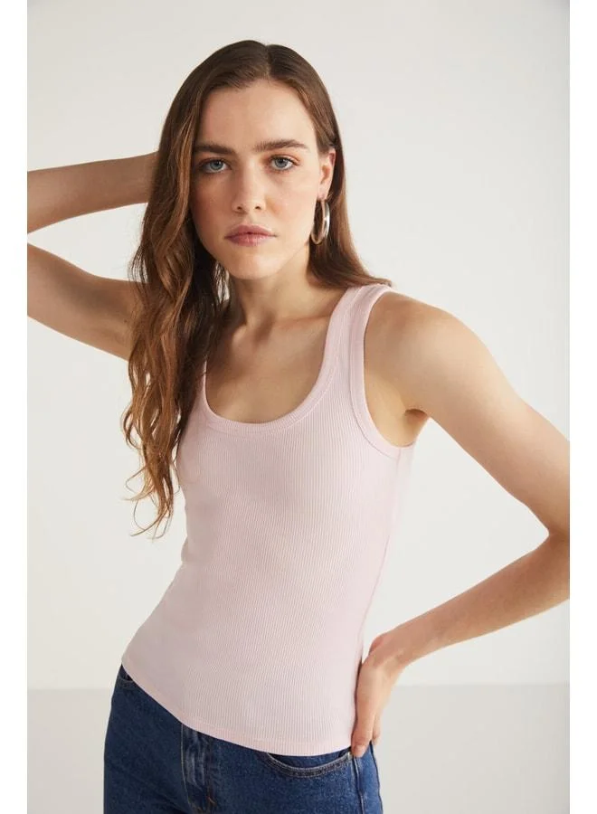 Ethiquet Lıllesol Women's Fitilli-Style Thick-Strap Basic Pink Blouse Tank.