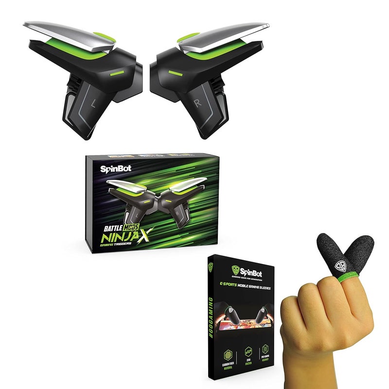 SpinBot BattleMods NinjaX Combo | زناد ألعاب موبايل + أكمام أصابع | لـ BGMI/Free Fire Max/COD Mobile - (أسود) - Image 1