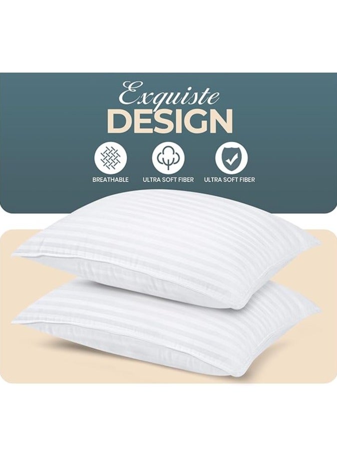 COMFY SET OF 2 LUXURY HOTEL COLLECTION WHITE STRIPE HYPOALLERGENIC COTTON PILLOW - Image 1