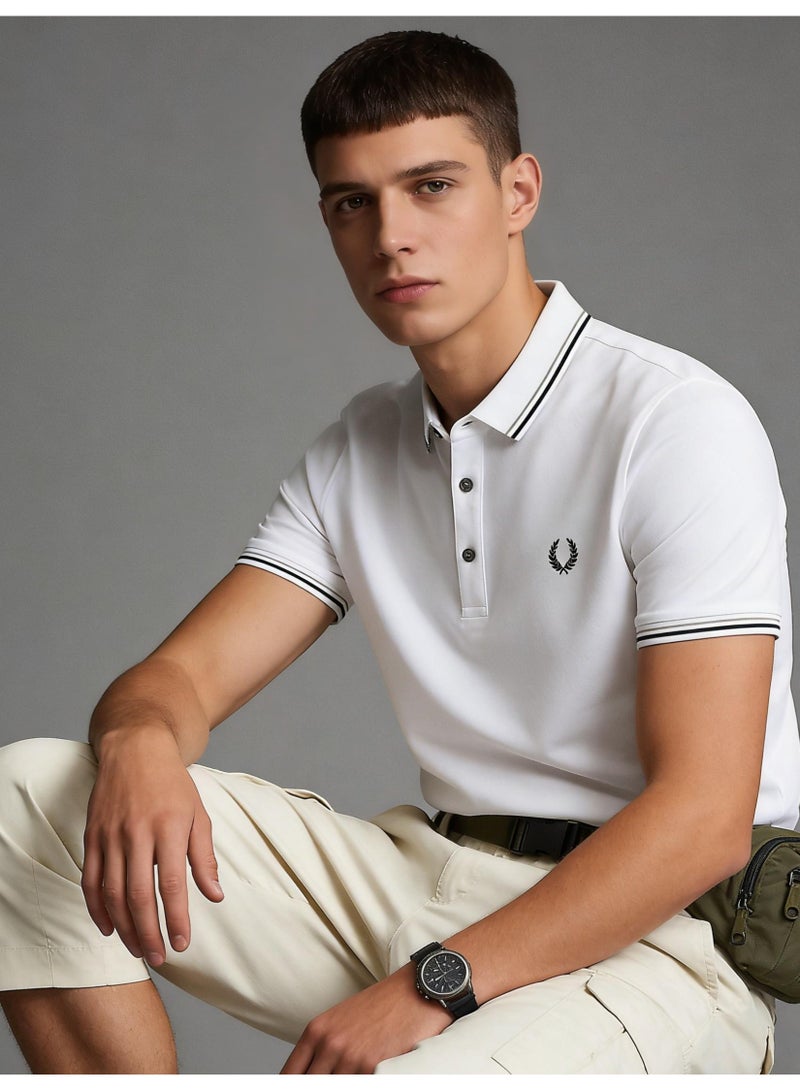 Fred Perry double-pointed Polo shirt | Men's Polo shirt, three-dimensional printed striped collar and cuffs, classic modern style, creating eternal leisure fashion. - Image 5