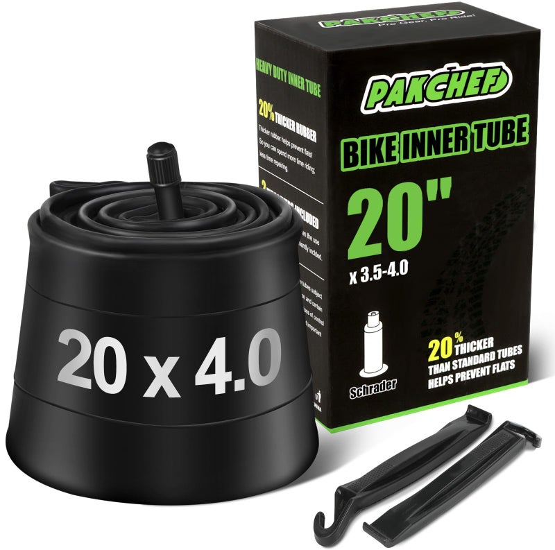 PAKCHEF 20 x 4.0 Fat Tire Tube for 20x3.5/4.0 E-Bike Bicycle Fat Tire Tubes Schrader Valve - 20 Inch Butyl Rubber Bike Inner Tube(1 Pack) - Image 1