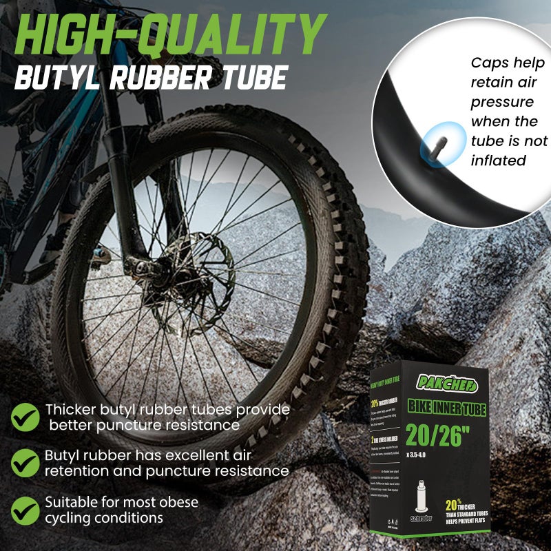 PAKCHEF 20 x 4.0 Fat Tire Tube for 20x3.5/4.0 E-Bike Bicycle Fat Tire Tubes Schrader Valve - 20 Inch Butyl Rubber Bike Inner Tube(1 Pack) - Image 3
