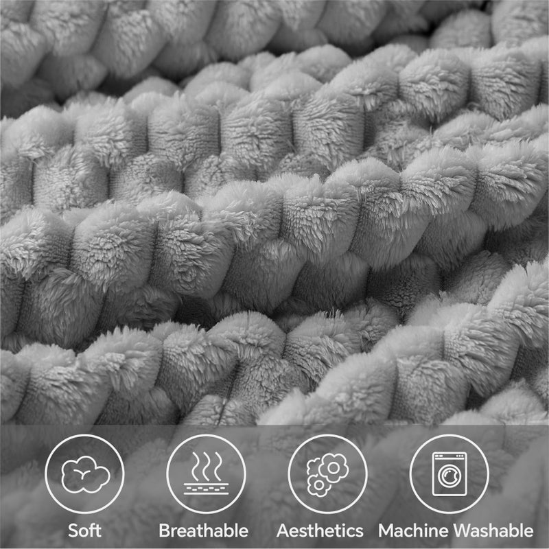 BEDELITE BEDELITE Fleece Throw Blanket for Couch & Bed - 3D Jacquard Decorative Grey Blanket  Super Soft and Cozy Warm Fuzzy Blanket All Seasons Suitable  50x60Inches  - Image 3