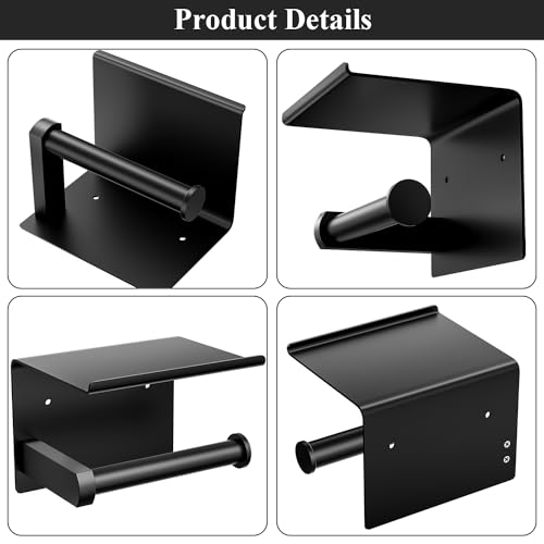 Tindbea Toilet Paper Holder with Phone Shelf, Adhesive or Screw Wall Mount Toilet Tissue Roll Holder, Rustproof & Multifunctional Stainless Steel Bathroom Storage Dispenser (Matte Black) - Image 5