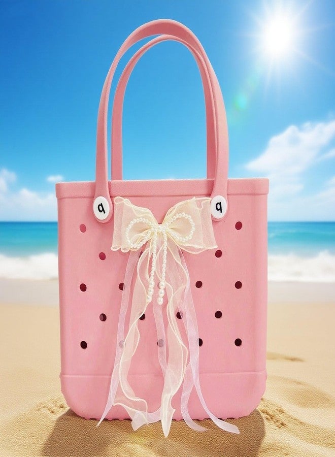 QTMY Beige Yarn Pearls Bow Charms for Bogg Bag Accessories Rubber Beach Bag, Boho Purse Charms,106 - Image 5