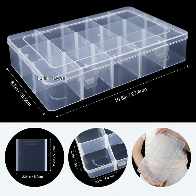 Benbilry 2 Pack 15 Grids Clear Storage Containers Plastic Organizer Box Craft Storage Boxes with Adjustable Dividers for Beads Organizer Art DIY Fishing Tackles Jewelry Crafts - Image 2