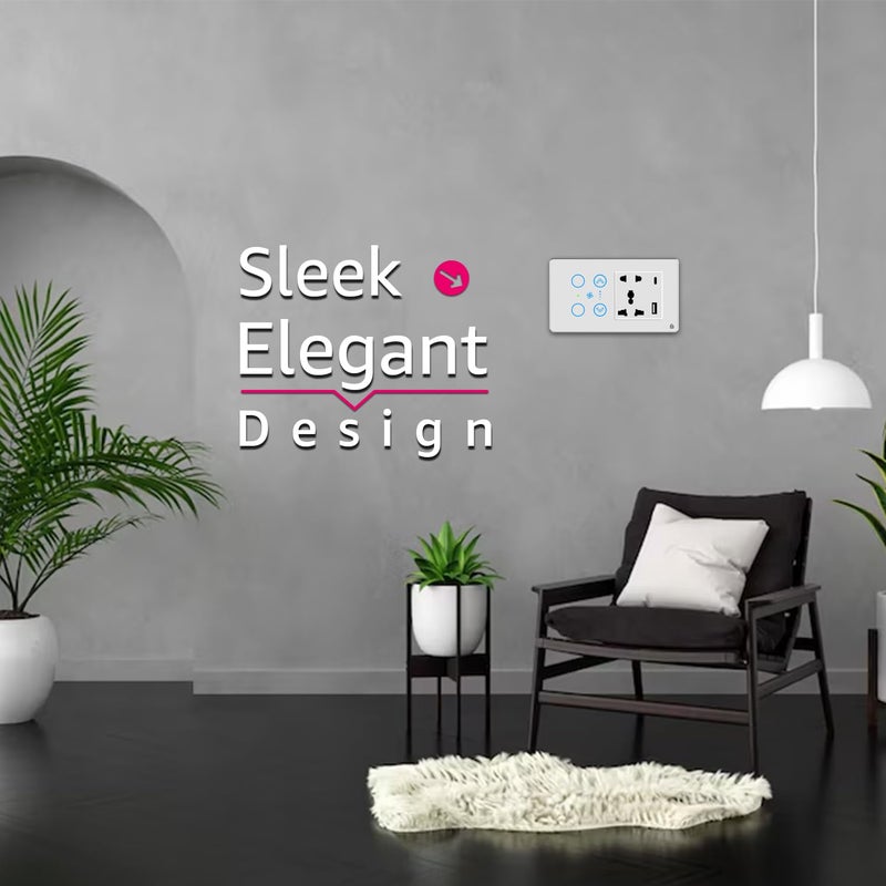 Home Mate HomeMate Smart Touch Switch Panel White with Silver Bezel Edge Series 2 Switch 1 Fan 1 Socket with Quick Charge USBs Compatible with 4 Gang Box Works with Alexa Google Assistant Siri - Image 2