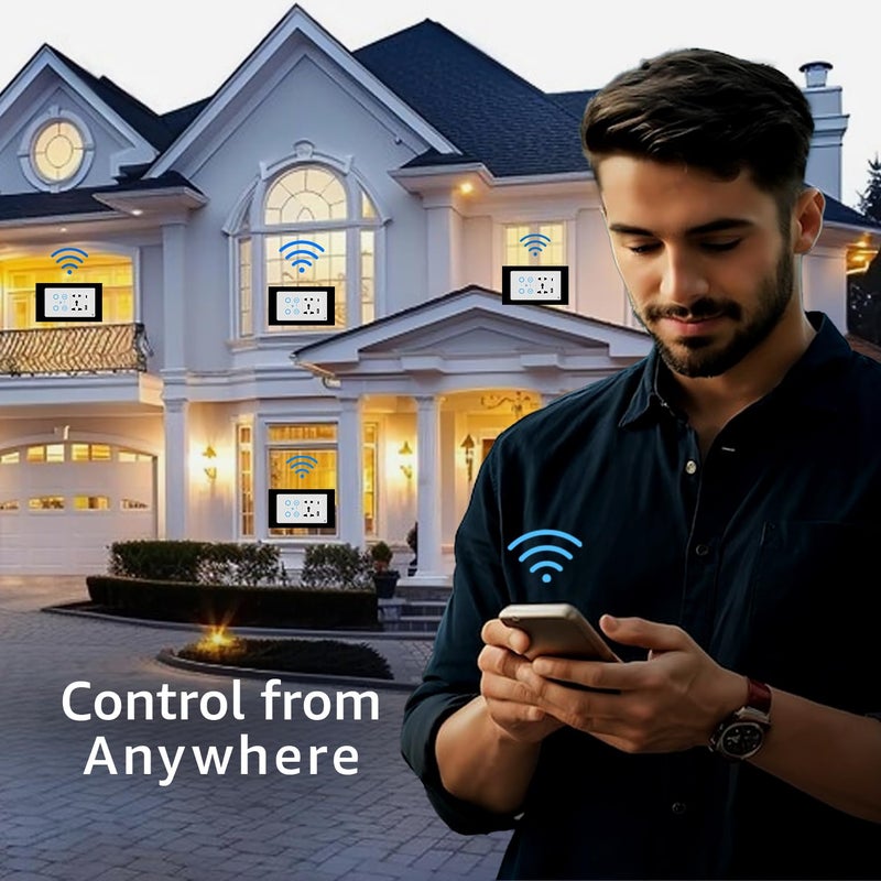 Home Mate HomeMate Smart Touch Switch Panel White with Silver Bezel Edge Series 2 Switch 1 Fan 1 Socket with Quick Charge USBs Compatible with 4 Gang Box Works with Alexa Google Assistant Siri - Image 5