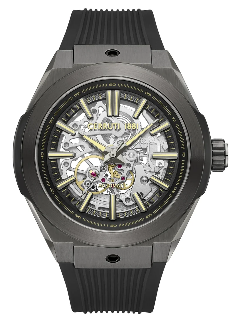 CERRUTI 1881 Cerruti 1881 Ruscello Automatic Watch for Men - Gun & Black Case, Skeletonized Dial, Black Silicone Strap