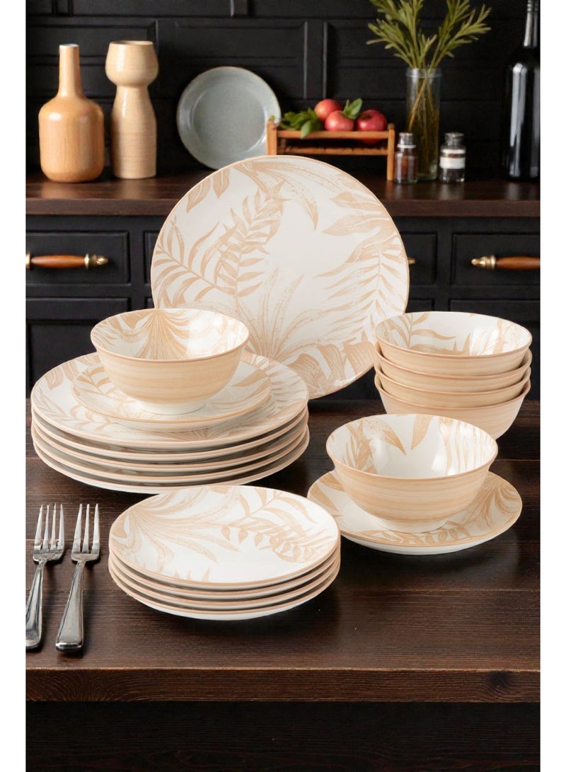 ايست من نون طقم سفرة من البورسلين مكوّن من 18 قطعة، طقم لـ6 أشخاص، آمن للاستخدام في الميكروويف وغسالة الصحون، بتصميم مشجر زهري فاتح - Image 1