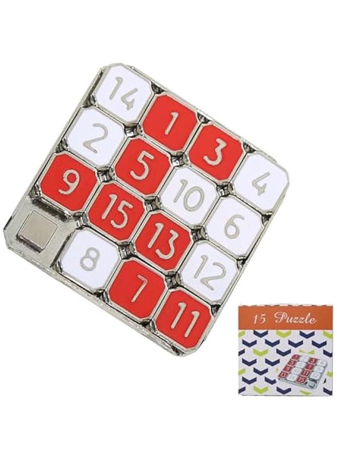 Metal Number Slide 15 Puzzle Red and White Number Sliding Puzzle Educational Learning Games Brain Teaser Puzzle Pocket Slide Puzzle Funny Number Puzzle  - Image 1