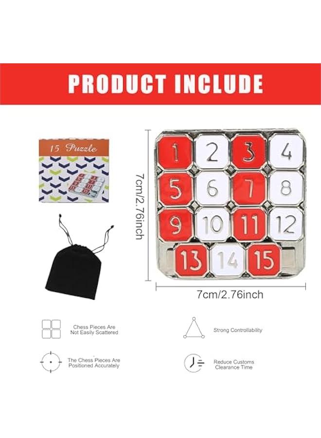 Metal Number Slide 15 Puzzle Red and White Number Sliding Puzzle Educational Learning Games Brain Teaser Puzzle Pocket Slide Puzzle Funny Number Puzzle  - Image 2
