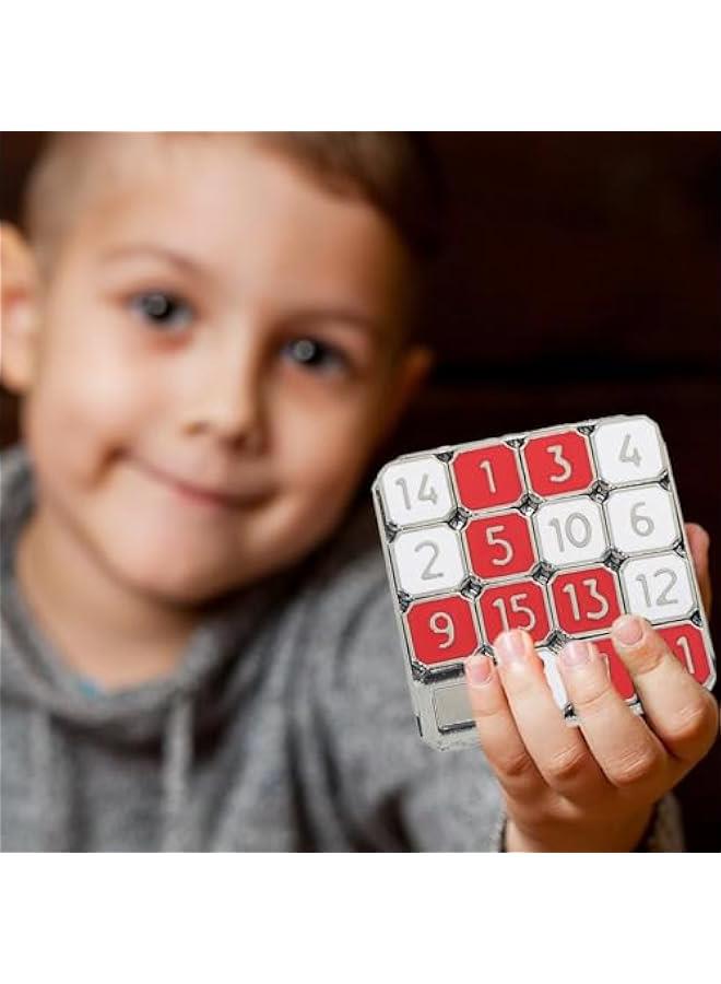 Metal Number Slide 15 Puzzle Red and White Number Sliding Puzzle Educational Learning Games Brain Teaser Puzzle Pocket Slide Puzzle Funny Number Puzzle  - Image 4