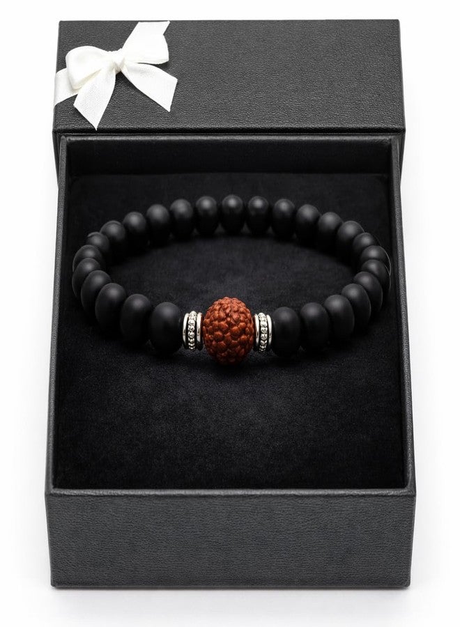 Sukhad Rudraksha & Black Matte Bead Bracelet for Men & Women – Natural Rudraksha Spiritual Bracelet – Stretchable Yoga Meditation for Luck, Protection & Positive Energy - Image 4