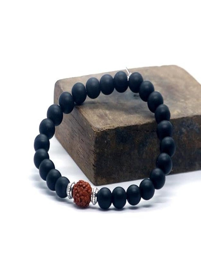 Sukhad Rudraksha & Black Matte Bead Bracelet for Men & Women – Natural Rudraksha Spiritual Bracelet – Stretchable Yoga Meditation for Luck, Protection & Positive Energy - Image 5