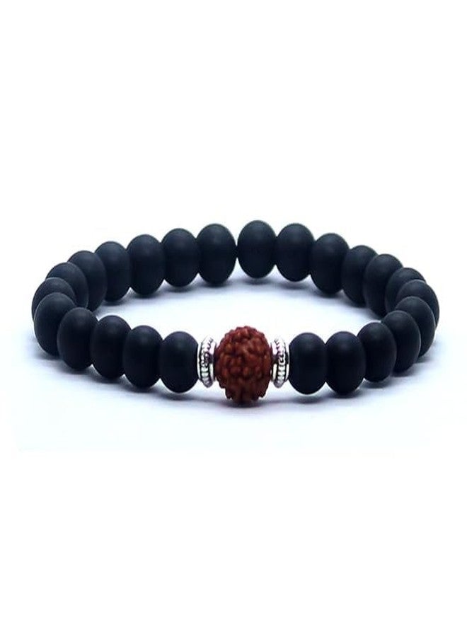 Sukhad Rudraksha & Black Matte Bead Bracelet for Men & Women – Natural Rudraksha Spiritual Bracelet – Stretchable Yoga Meditation for Luck, Protection & Positive Energy - Image 1