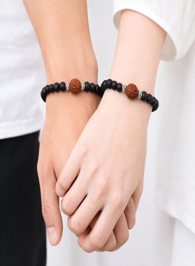 Sukhad Rudraksha & Black Matte Bead Bracelet for Men & Women – Natural Rudraksha Spiritual Bracelet – Stretchable Yoga Meditation for Luck, Protection & Positive Energy - Image 3