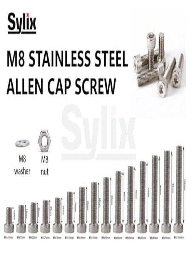 SYLIX برغي رأس سداسي من الفولاذ المقاوم للصدأ، مقاس M8 × 12 مم من SYLIX® | برغي رأس سداسي مع صامولة وحلقة (مجموعة من 10 قطع) - Image 4