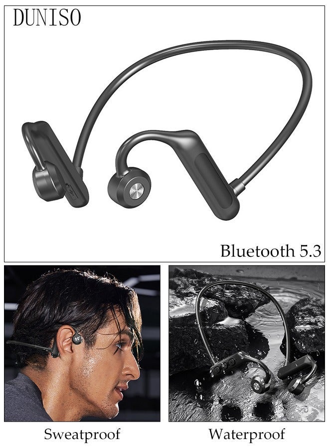 DUNISO Bone Conduction Headphones Wireless Headphones Bluetooth 5.3 Open Ear Headphones with Microphones Sweatproof Sport Headset for Running Cycling Driving Hiking - Image 1