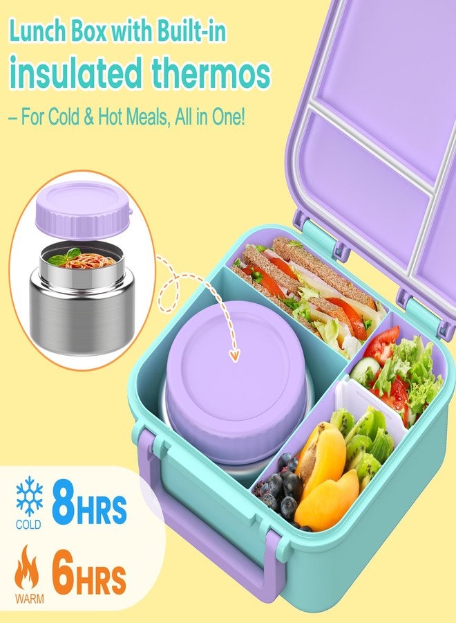 JOOPETALK Bento Lunch Box for Kids with 9oz Thermo, Leak-proof Lunch Containers with 3 Compartments,Kids-friendly Size,Durable/Dishwasher Safe Lunch Box for School Outdoors-Purple-blue - Image 2
