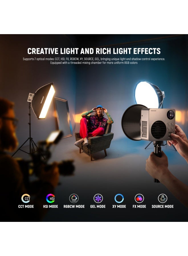 نيوير NEEWER HB80C RGBWW LED Video Light with Built-in 72Wh Battery & 100W PD Fast Charging, 80W Mini RGB COB Continuous Output Lighting Bowens Mount Handheld Spotlight 2500K-7500K, 10400lux/m, 18 Effects - Image 3