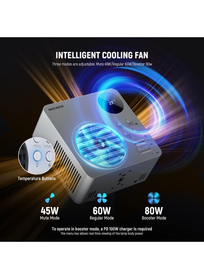 نيوير NEEWER HB80C RGBWW LED Video Light with Built-in 72Wh Battery & 100W PD Fast Charging, 80W Mini RGB COB Continuous Output Lighting Bowens Mount Handheld Spotlight 2500K-7500K, 10400lux/m, 18 Effects - Image 5