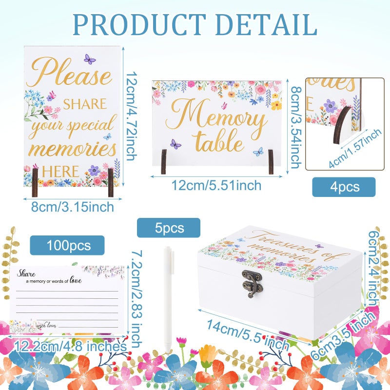 Gilprop 112 Pcs Celebration of Life Memory Cards Set Share a Memory Cards with Box 2 Wood Sign with 4 Hold and 5 Pens, Sympathy Memorial Gifts Funeral Keepsake Decorations(Wildflowers) - Image 2