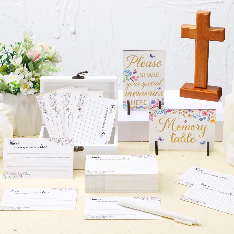 Gilprop 112 Pcs Celebration of Life Memory Cards Set Share a Memory Cards with Box 2 Wood Sign with 4 Hold and 5 Pens, Sympathy Memorial Gifts Funeral Keepsake Decorations(Wildflowers) - Image 3