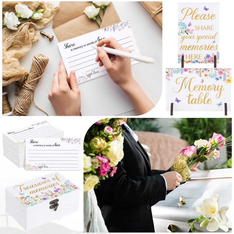 Gilprop 112 Pcs Celebration of Life Memory Cards Set Share a Memory Cards with Box 2 Wood Sign with 4 Hold and 5 Pens, Sympathy Memorial Gifts Funeral Keepsake Decorations(Wildflowers) - Image 5