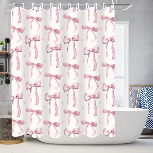 AZHM 4Pcs Pink Shower Curtain Set Cute Bathroom Sets with Shower Curtain and Rugs and Accessories Aesthetic Bathroom Decor Set with 12 Hooks - Image 3